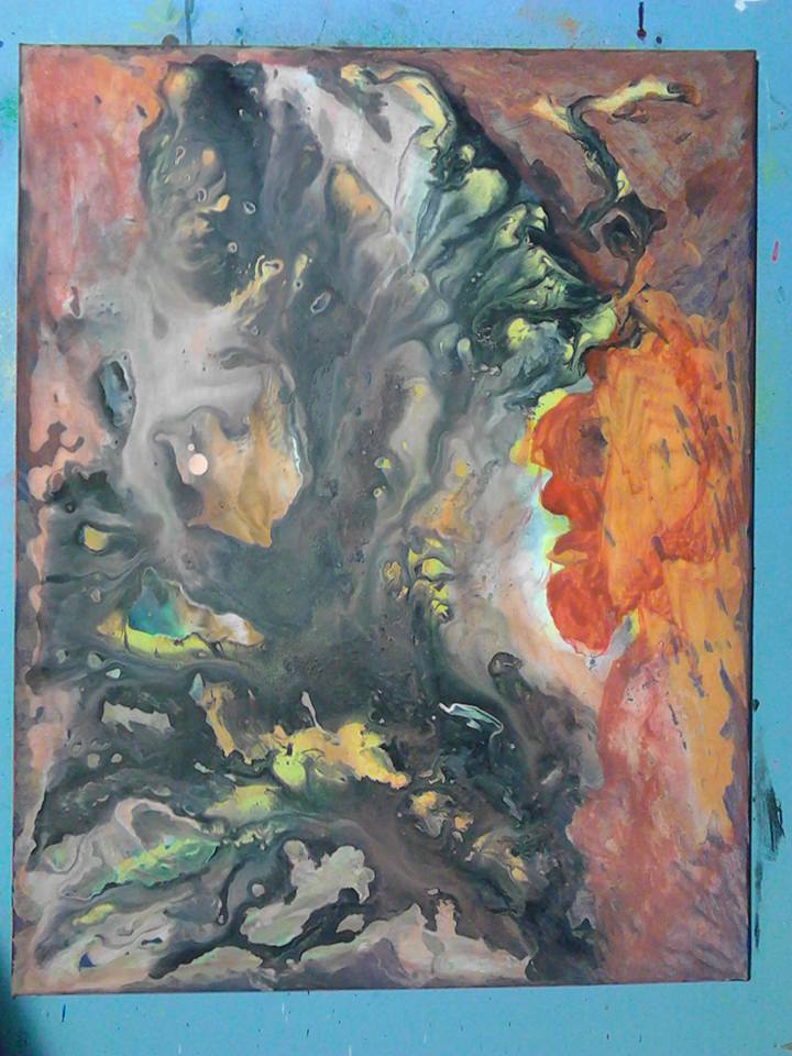 Vivre dans l'ombre des autres: nébuleuse des particules d'ombres, Tableau peint par Hermann Cebert, réalisé sur une période de cinq mois par coulage à 80%.