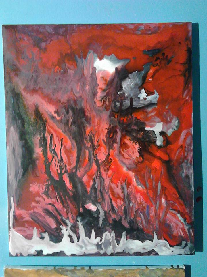 Traverser le sang du peuple, les anges de la violence, tableau peint par Hermann Cebert réalisé par coulage